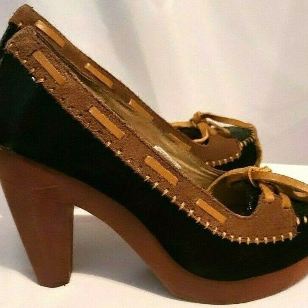 Very Volatile Suede Snakeskin Wedge Heels 6 | Wood Platform Stitching Boho Shoes